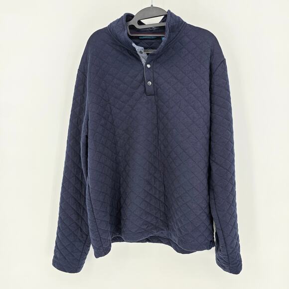 Perry Ellis Navy Quilted Long Sleeve Henley Pullover Sweatshirt Mens XL Classic - Picture 1 of 7
